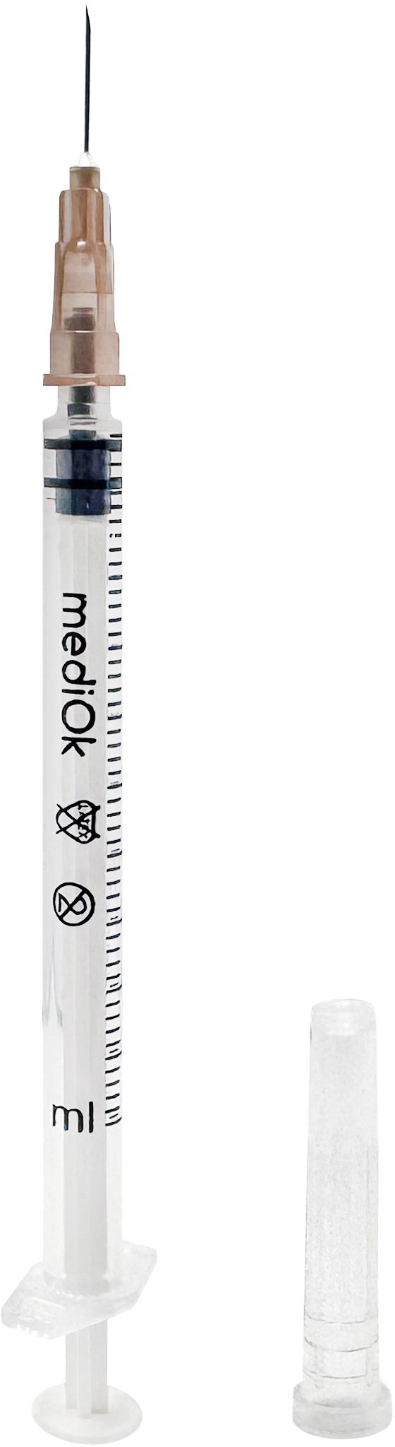 Шприц ін’єкційний туберкуліновий трикомпонентний mediOk®, 1мл (ml) U-100, з знімною голкою 26G 0.45x13 мм (mm)